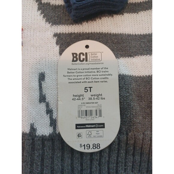 Wonder Nation NWT polar bear sweater kids 5T unisex children navy cotton pullon - Picture 4 of 6